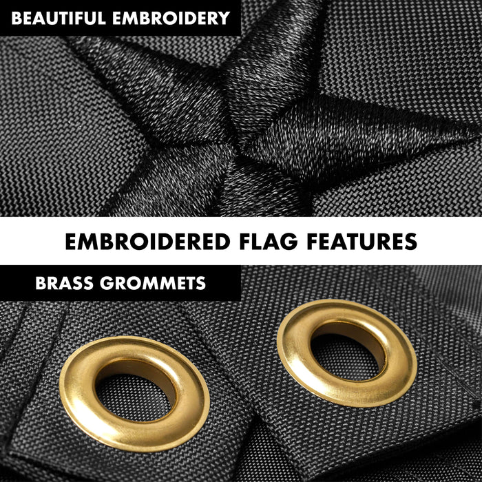 G128 Combo Pack: 5 Ft Tangle Free Aluminum Spinning Flagpole (Silver) & American USA All Black Flag 2x3 Ft, ToughWeave Series Embroidered 300D Polyester | Pole with Flag Included