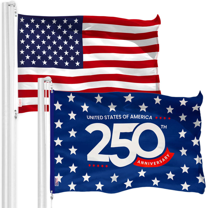 G128 Combo Pack: American USA Flag 3x5 Ft & USA 250th Anniversary Stars Flag 3x5 Ft