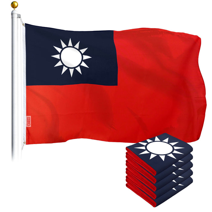 G128 5 Pack: Taiwan Taiwanese Flag | 2x3 Ft | LiteWeave Series Printed 100D Polyester | Indoor/Outdoor, Vibrant Colors, Brass Grommets