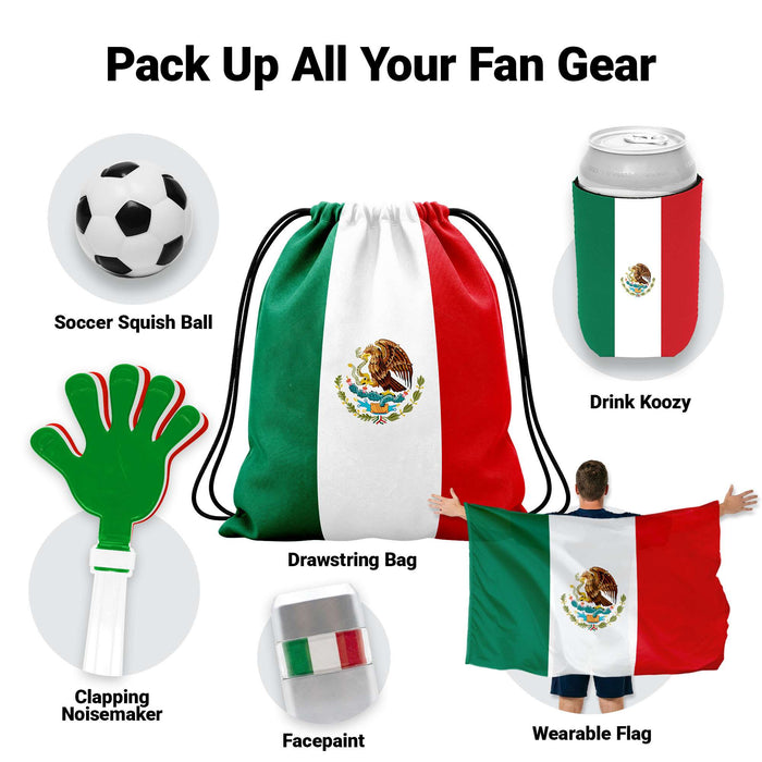 G128 World Soccer Tournament 2026 Cup Soccer Fan Set 6PCS, Mexico Fan Merch with Flag and Koozie, Accessories for Sports Parties