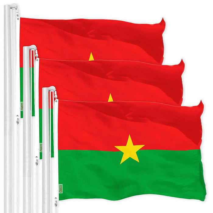 G128 3 Pack: Burkina Faso Flag | 3x5 Ft | LiteWeave Pro Series Printed 150D Polyester | Country Flag, Indoor/Outdoor, Vibrant Colors, Brass Grommets