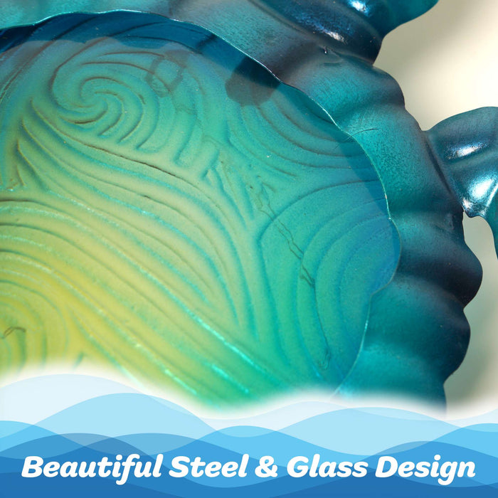 G128 Sea Turtle Metal Wall Art Set | Ocean Beach Themed Framed Home Wall Decor with LED Lights | Battery NOT Included