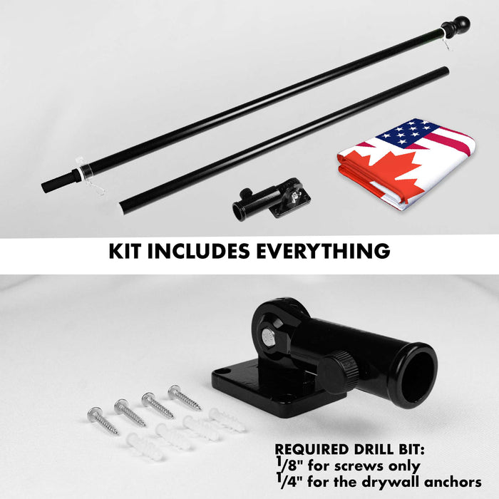 G128 Combo Pack: 6 Ft Tangle Free Aluminum Spinning Flagpole (Black) & Canada USA Friendship Flag | 3x5 Ft |LiteWeave Pro Series Printed 150D Polyester | Pole with Flag Included