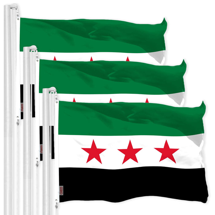 G128 3 Pack: Republic of Syria Flag | 3x5 Ft | LiteWeave Pro Series Printed 150D Polyester | Country Flag, Indoor/Outdoor, Vibrant Colors, Brass Grommets