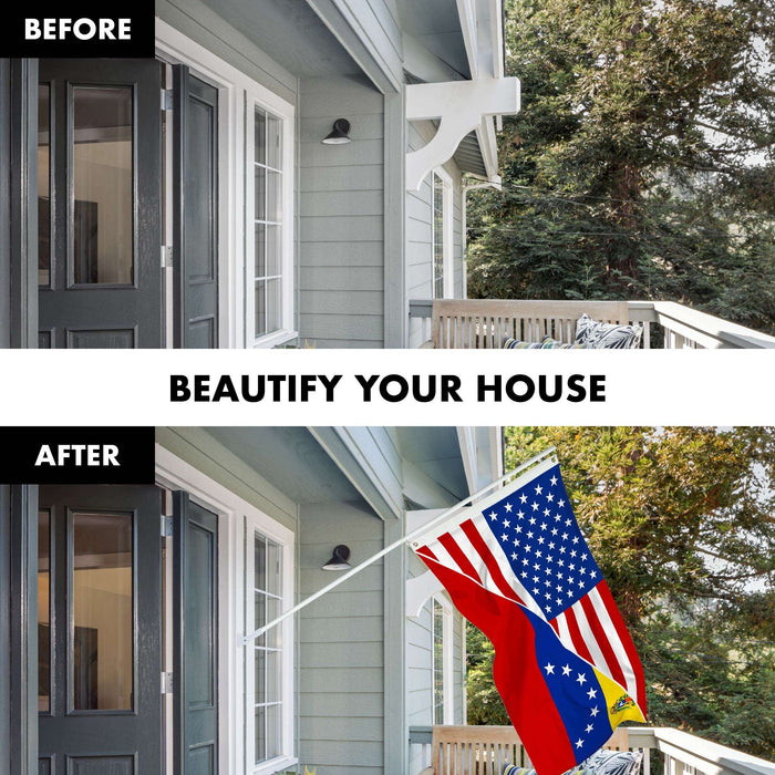 G128 Combo Pack: 6 Ft Twist Free Aluminum Spinning Flagpole (White) & Venezuela 7 Stars USA Friendship Flag | 3x5 Ft | LiteWeave Pro Series Printed 150D Polyester | Pole with Flag Included