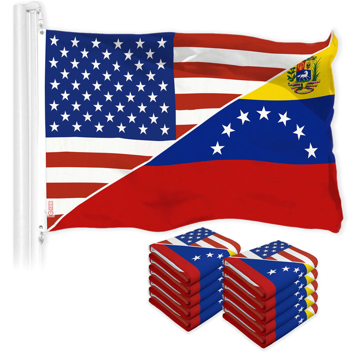 G128 10 Pack: Venezuela 7 Stars USA Friendship Flag | 3x5 Ft | Printed 150D Polyester | Country Flag, Friendship Design, Indoor/Outdoor, Brass Grommets