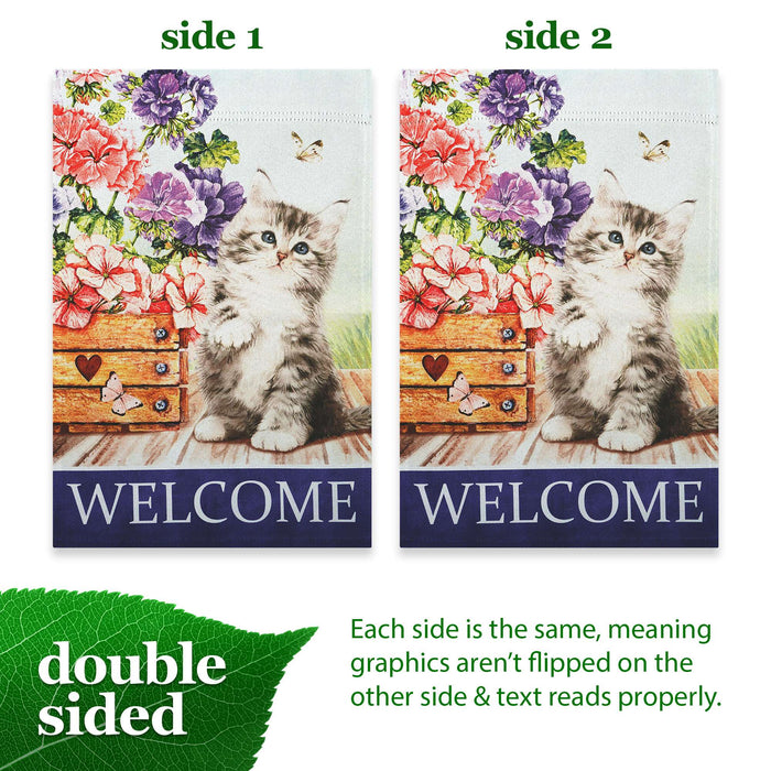 G128 Welcome Kitten Flowers Garden Flag 12x18 In Double Sided Spring Yard Garden Lawn Decoration