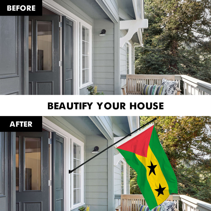 G128 Combo Pack: 6 Ft Twist Free Aluminum Spinning Flagpole (Black) & Sao Tome and Principe Flag | 3x5 Ft | LiteWeave Pro Series Printed 150D Polyester | Pole with Flag Included
