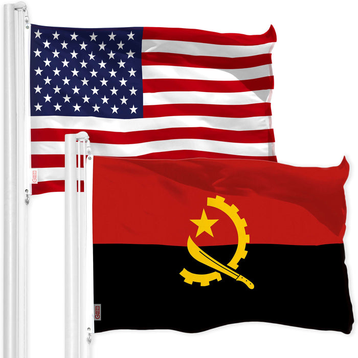 G128 Combo Pack: American USA Flag 3x5 Ft & Angola Flag 3x5 Ft | Both LiteWeave Pro Series Printed 150D Polyester, Brass Grommets