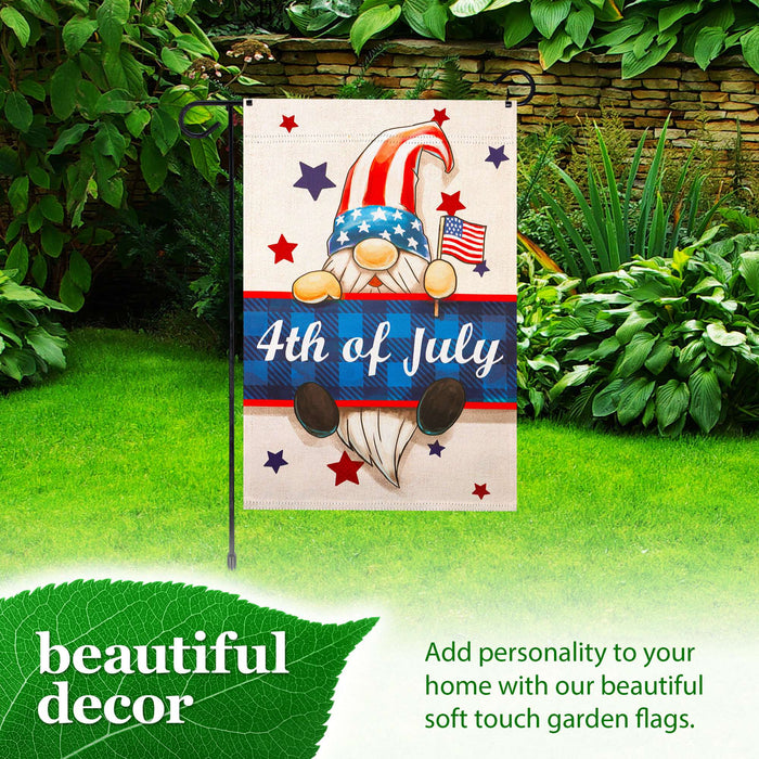 G128 Combo Pack: Garden Flag Stand 36x16IN & Garden Flag 4th of July Gnome Printed 12x18IN Double Sided