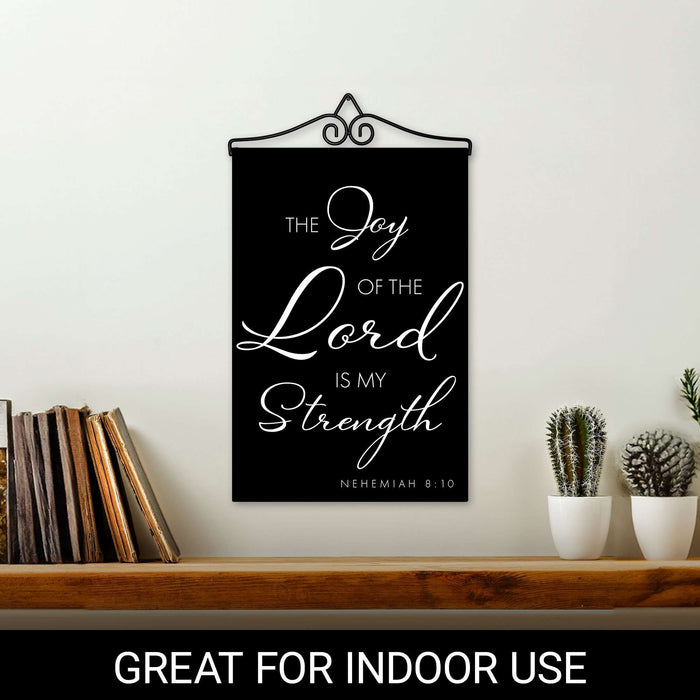 G128 Combo Pack Garden Flag Hanger 14IN & Garden Flag Joy of the Lord Scripture Printed 12x18IN Double Sided Yard Lawn Decoration