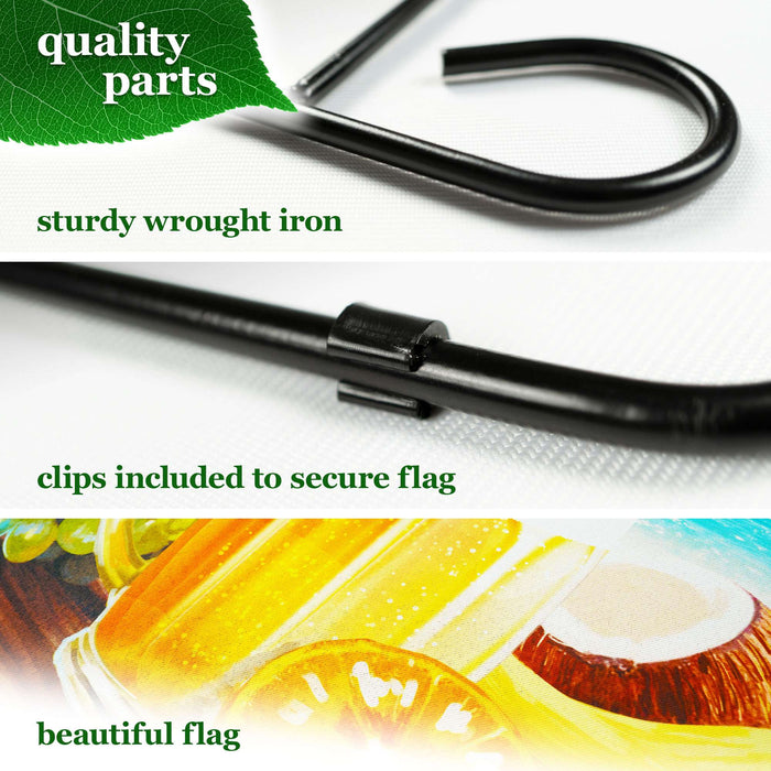 G128 Combo Pack: Garden Flag Stand 36x16IN & Garden Flag Welcome Beach Drink Printed 12x18IN Double Sided