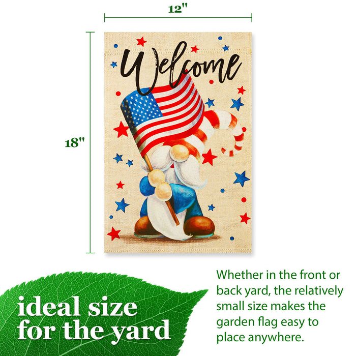 G128 Welcome Patriotic Gnome Garden Flag 12x18 In Double Sided Independence Day Yard Garden Lawn Decoration