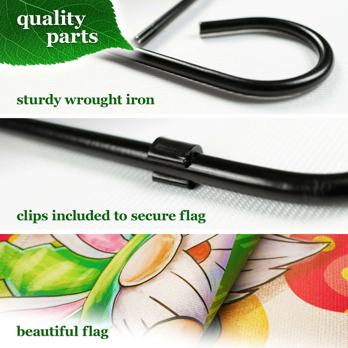 G128 Combo Pack: Garden Flag Stand 36x16IN & Garden Flag Happy Easter Gnome Greetings Printed 12x18IN Double Sided