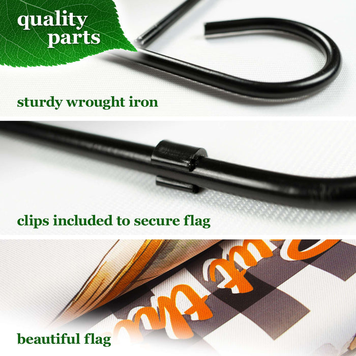 G128 Combo Pack: Garden Flag Stand Black 36x16IN & Garden Flag Life is Ruff Dog House Printed 12x18IN Double Sided Yard Lawn Decoration
