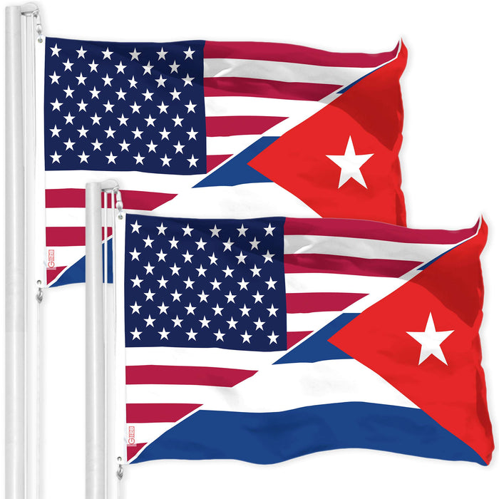 G128 2 Pack: Cuba USA Friendship Flag | 3x5 Ft | Printed 150D Polyester | Country Flag, Friendship Design, Indoor/Outdoor, Brass Grommets