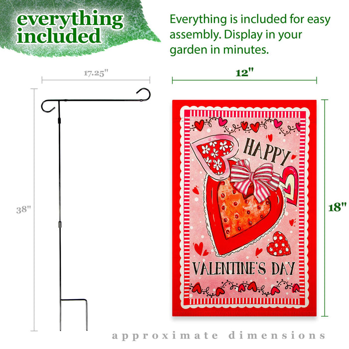G128 Combo Pack: Garden Flag Stand 36x16IN & Garden Flag Happy Valentine's Day Heart Cookie Printed 12x18IN Double Sided