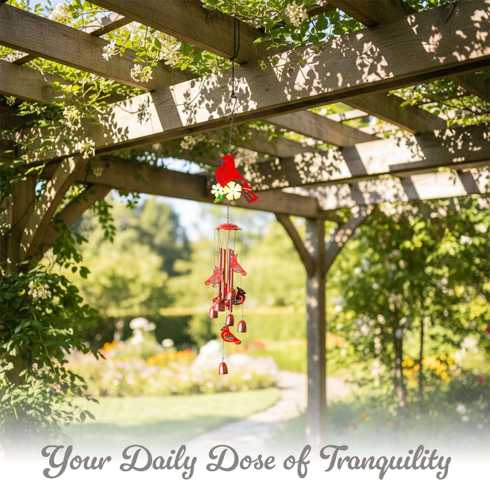 G128 Cardinal Wind Chimes for Outside | 34" Metal Red Cardinal Windchimes for Outdoor Garden, Patio, Porch