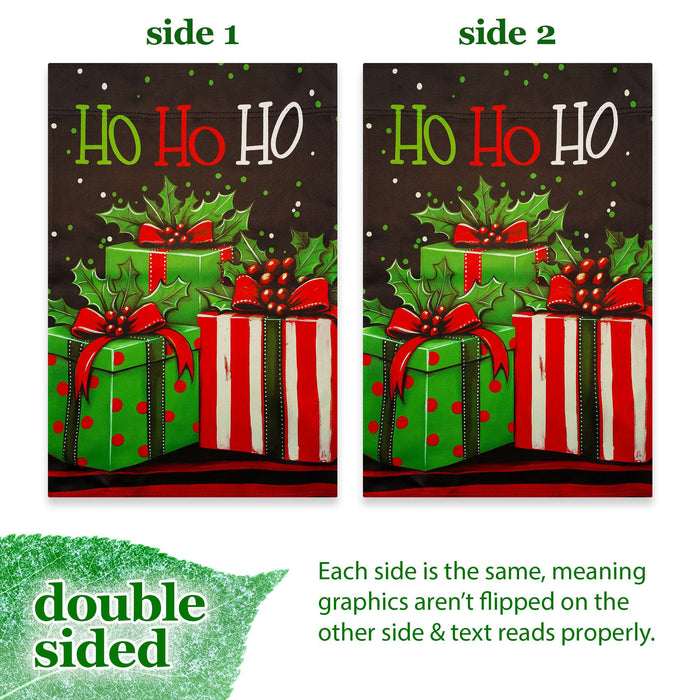 G128 Ho Ho Ho Christmas Gift Box Garden Flag 12x18 In Double Sided Christmas Yard Garden Lawn Decoration