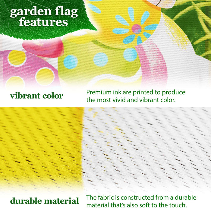 G128 Combo Pack: Garden Flag Stand 36x16IN & Garden Flag Happy Easter White Bunny with Easter Eggs Printed 12x18IN Double Sided