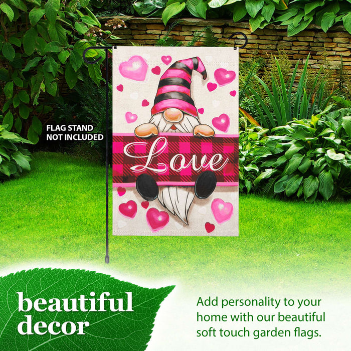 G128 Happy Valentine's Day Love Gnome Garden Flag 12x18 In Double Sided Valentine's Day Yard Garden Lawn Decoration