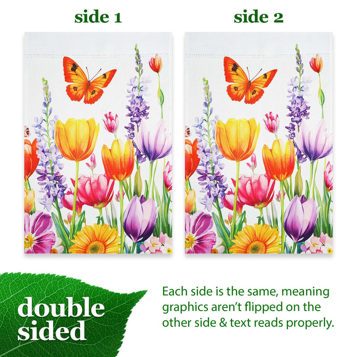 G128 Spring Tulip Butterfly Floral Garden Flag 12x18 In Double Sided Spring Yard Garden Lawn Decoration