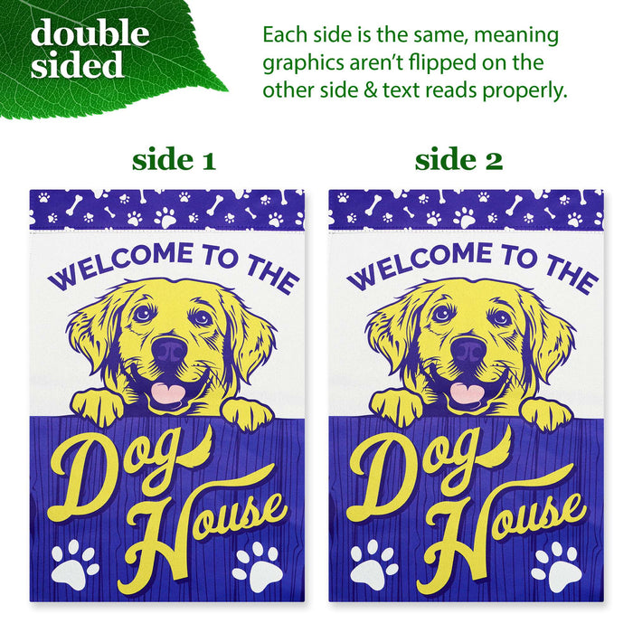 G128 Combo Pack: Garden Flag Stand Black 36x16IN & Garden Flag Welcome to the Dog House Yellow Labrador Printed 12x18IN Double Sided Yard Lawn Decoration
