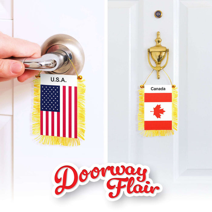 G128 Combo Pack: American USA & Canada Canadian Fringy Flag Double Sided 3x5 In | Both Fringy Hanging Flag with Suction Cup
