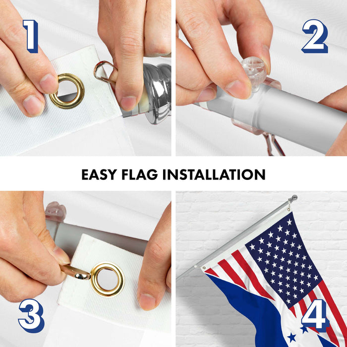 G128 Combo Pack: 6 Ft Tangle Free Aluminum Spinning Flagpole (Silver) & Honduras USA Friendship Flag | 3x5 Ft |LiteWeave Pro Series Printed 150D Polyester | Pole with Flag Included