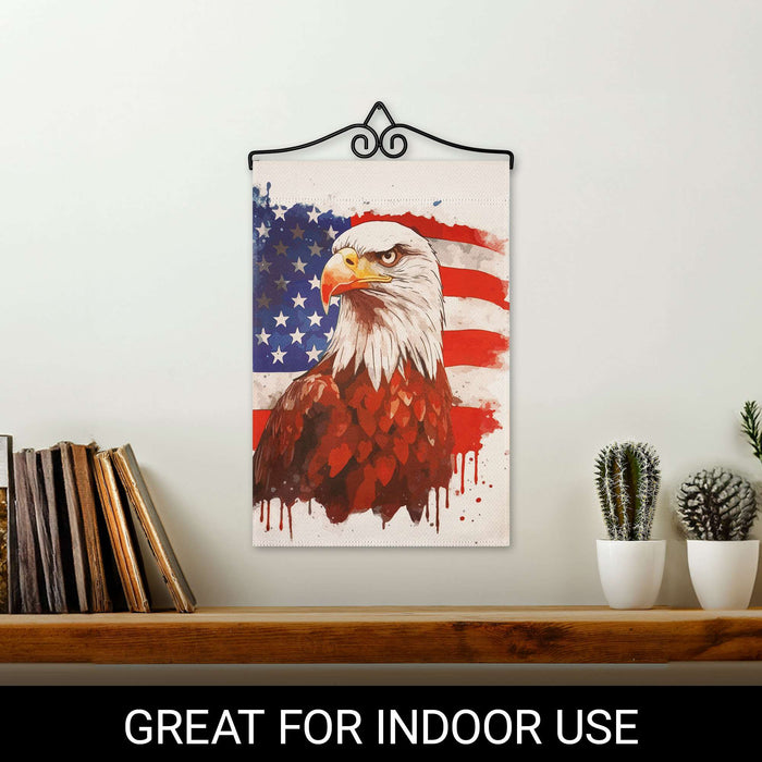 G128 Combo Pack Garden Flag Hanger 14IN & Garden Flag Patriotic Bald Eagle Printed 12x18IN Double Sided Yard Garden Lawn Decoration