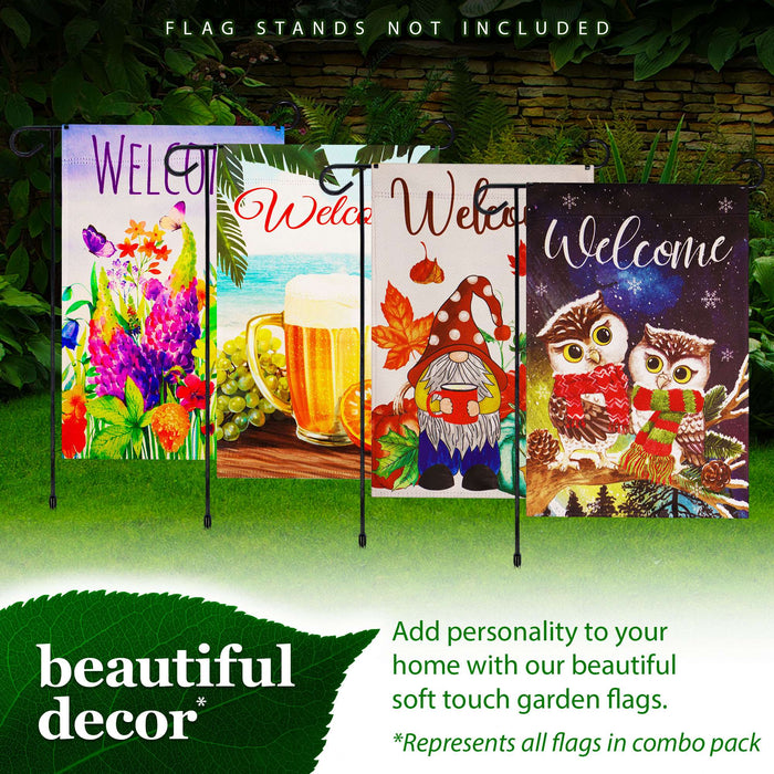 G128 Four Seasons of Joy Garden Flag Set 4 Pack - Double Sided Printed 12x18 Inch - Spring Summer Autumn Winter Holiday Outdoor Yard Decor