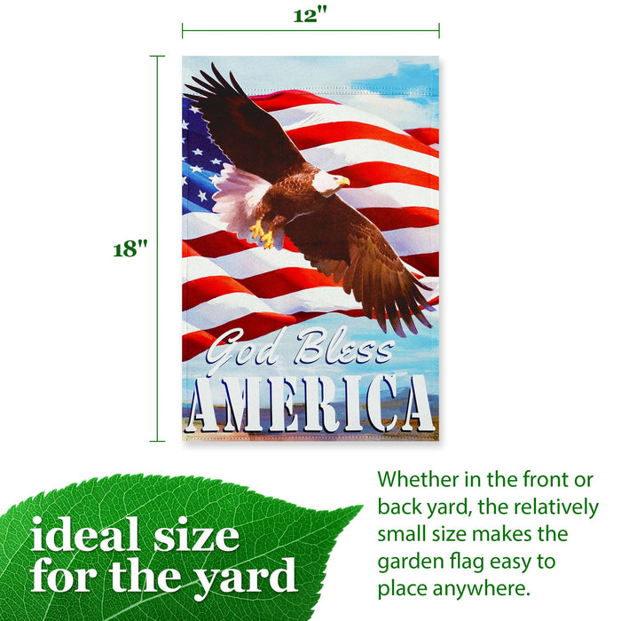 G128 God Bless America with Eagle Garden Flag 12x18 In Double Sided Independence Day Yard Garden Lawn Decoration