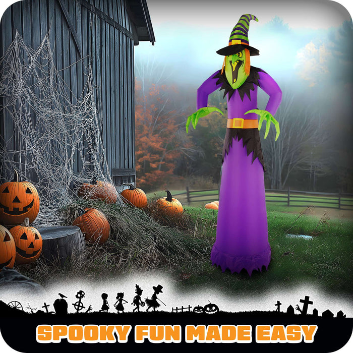 G128 10 ft Witch Halloween Inflatable Decor with LED Lights, Halloween Outdoor Holiday Yard Decoration, Fast Inflate, Weather-Resistant, Outdoor Use