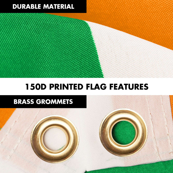 G128 Combo Pack: 6 Ft Twist Free Aluminum Spinning Flagpole (Black) & Ivory Coast Flag | 3x5 Ft | LiteWeave Pro Series Printed 150D Polyester | Pole with Flag Included