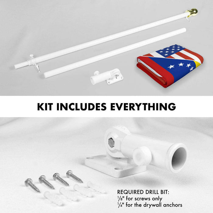 G128 Combo Pack: 6 Ft Twist Free Aluminum Spinning Flagpole (White) & Venezuela 7 Stars USA Friendship Flag | 3x5 Ft | LiteWeave Pro Series Printed 150D Polyester | Pole with Flag Included