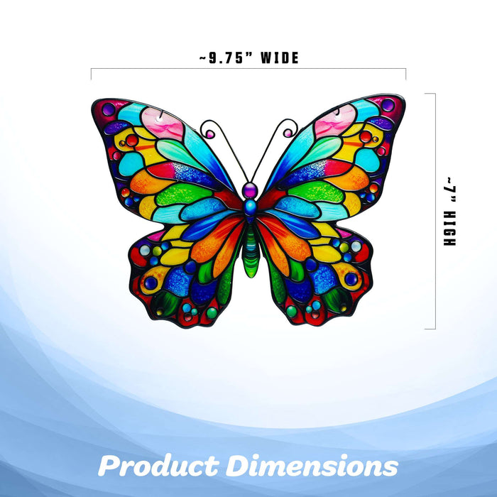 G128 butterfly stained glass suncatcher window hanging ornament with metal frame, 10 inch nominal size
