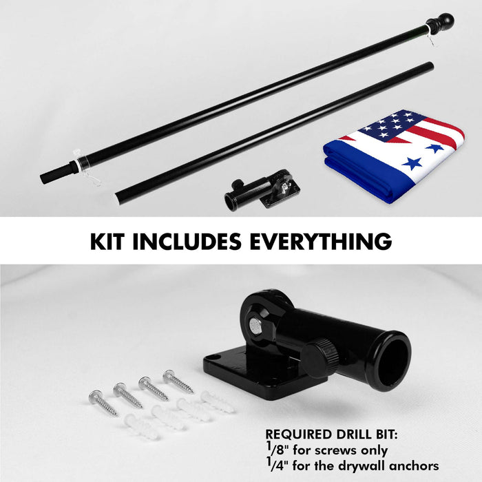 G128 Combo Pack: 6 Ft Tangle Free Aluminum Spinning Flagpole (Black) & Honduras USA Friendship Flag | 3x5 Ft |LiteWeave Pro Series Printed 150D Polyester | Pole with Flag Included