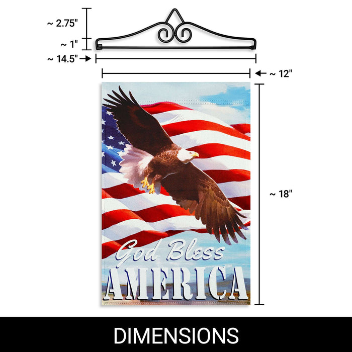 G128 Combo Pack Garden Flag Hanger 14IN & Garden Flag God Bless America with Eagle Printed 12x18IN Double Sided