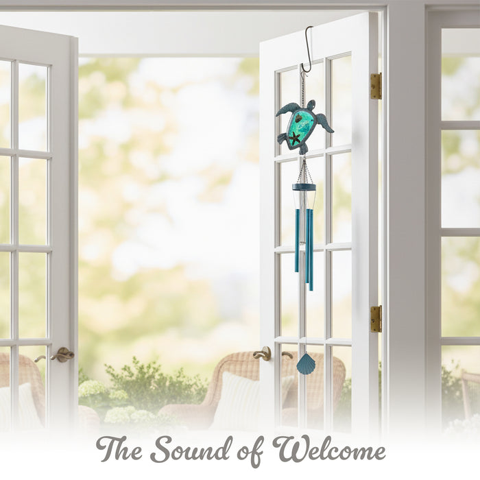 G128 Wind Chime Sea Turtle for Outside | Coastal Ocean Theme Windchimes Outdoors for Home Garden Patio Decor Unique Birthday Gifts