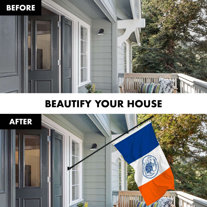 G128 Combo Pack: 6 Ft Twist Free Aluminum Spinning Flagpole (Black) & New York Flag | 3x5 Ft | LiteWeave Pro Series Printed 150D Polyester | Pole with Flag Included