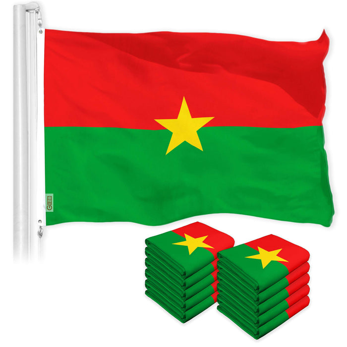 G128 10 Pack: Burkina Faso Flag | 3x5 Ft | LiteWeave Pro Series Printed 150D Polyester | Country Flag, Indoor/Outdoor, Vibrant Colors, Brass Grommets