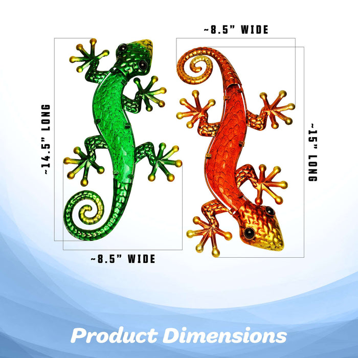 G128 Lizard Gecko Metal Wall Art Set | Green Orange Gecko Lizard Metal Indoor Outdoor Wall Art Hanging Decor for Bedroom, Living Room, Garden, Patio