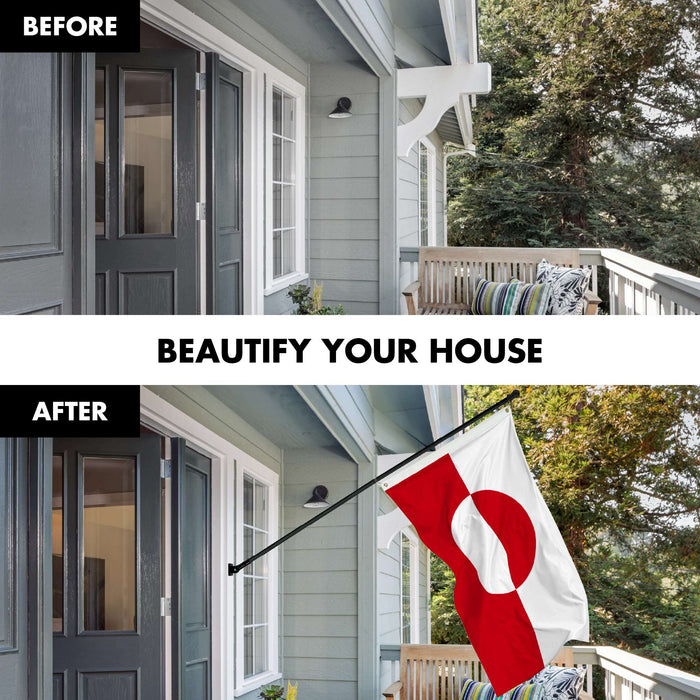 G128 Combo Pack: 6 Ft Twist Free Aluminum Spinning Flagpole (Black) & Greenland Flag | 3x5 Ft | LiteWeave Pro Series Printed 150D Polyester | Pole with Flag Included