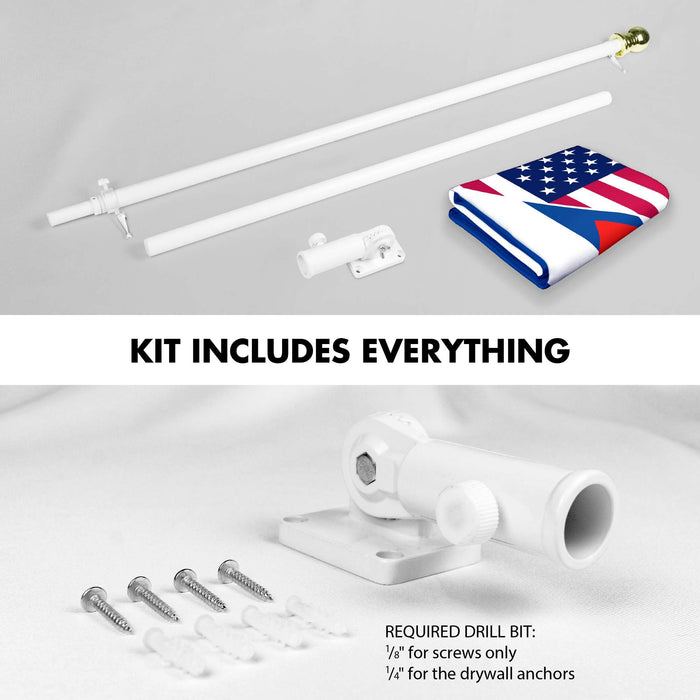 G128 Combo Pack: 6 Ft Twist Free Aluminum Spinning Flagpole (White) & Cuba USA Friendship Flag | 3x5 Ft | LiteWeave Pro Series Printed 150D Polyester | Pole with Flag Included