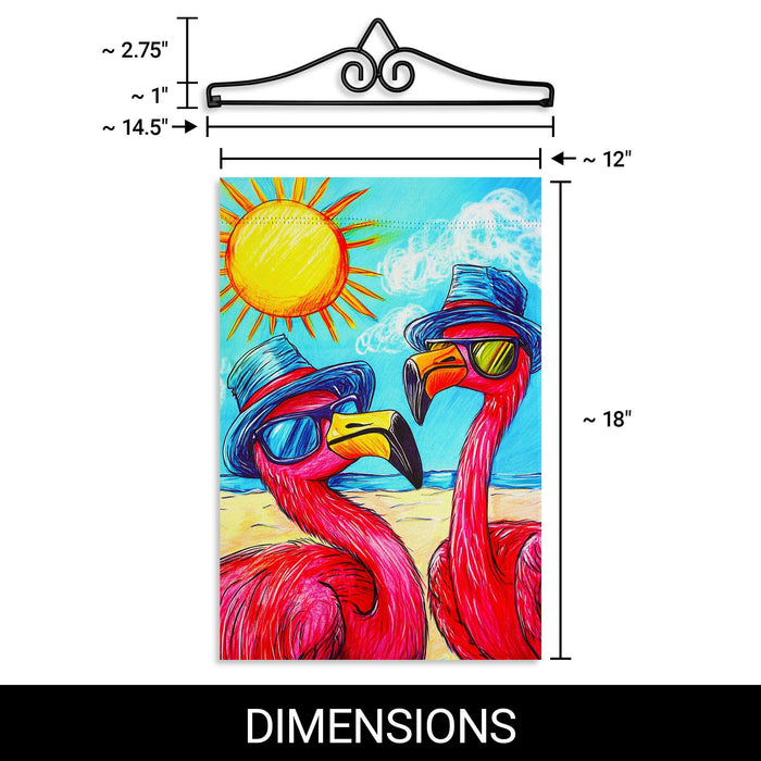 G128 12x18IN Summer Flamingo Beach Garden Flag with 14IN Hanger