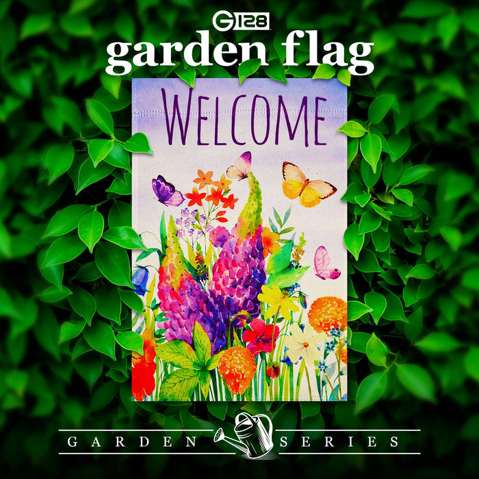 G128 Spring Floral Butterfly Welcome Garden Flag 12x18 In Double Sided Yard Garden Lawn Decoration