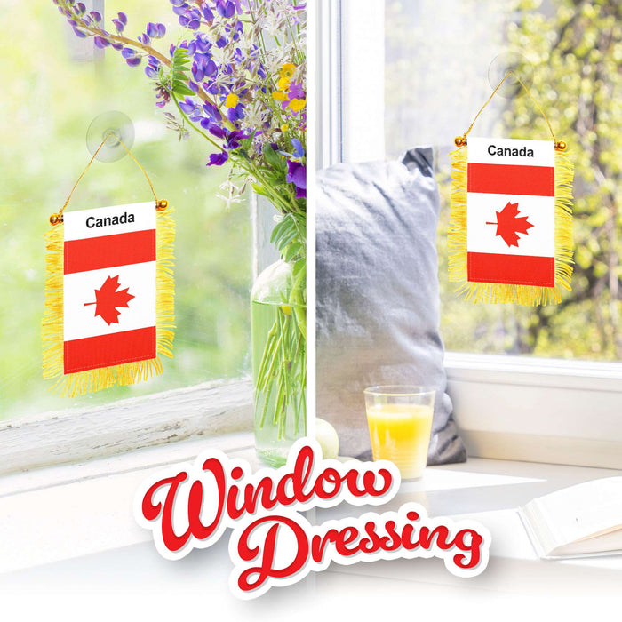 G128 2 Pack: Canada Canadian Fringy Flag | 3x5IN | Fringy Hanging Double Sided Flag with Suction Cup, Window and Car Rearview Mirror Decor