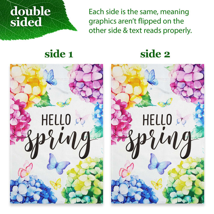 G128 36x16IN Garden Flag Stand & 12x18 Hello Spring Hydrangea Flag Kit