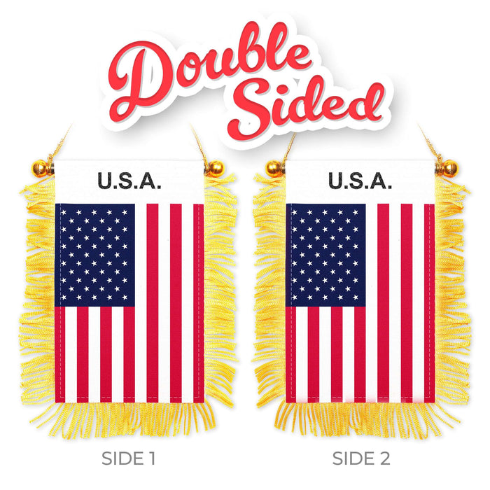 G128 USA American Fringy Flag | Fringy Hanging Double Sided Flag with Suction Cup, Window and Car Rearview Mirror Decor