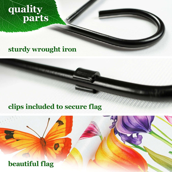 G128 36x16IN Garden Flag Stand & 12x18 Spring Tulip Butterfly Flag Kit
